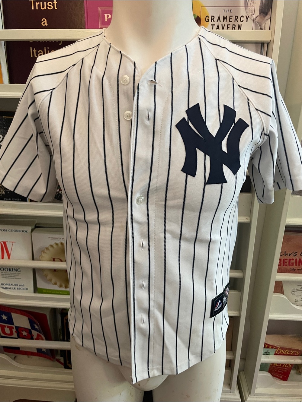 NY Yankees 2 Jeter White Pinstripe Baseball Replica Jersey